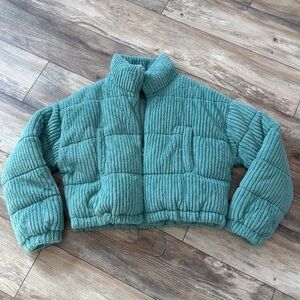 UO Teal Cropped Puffer Jacket